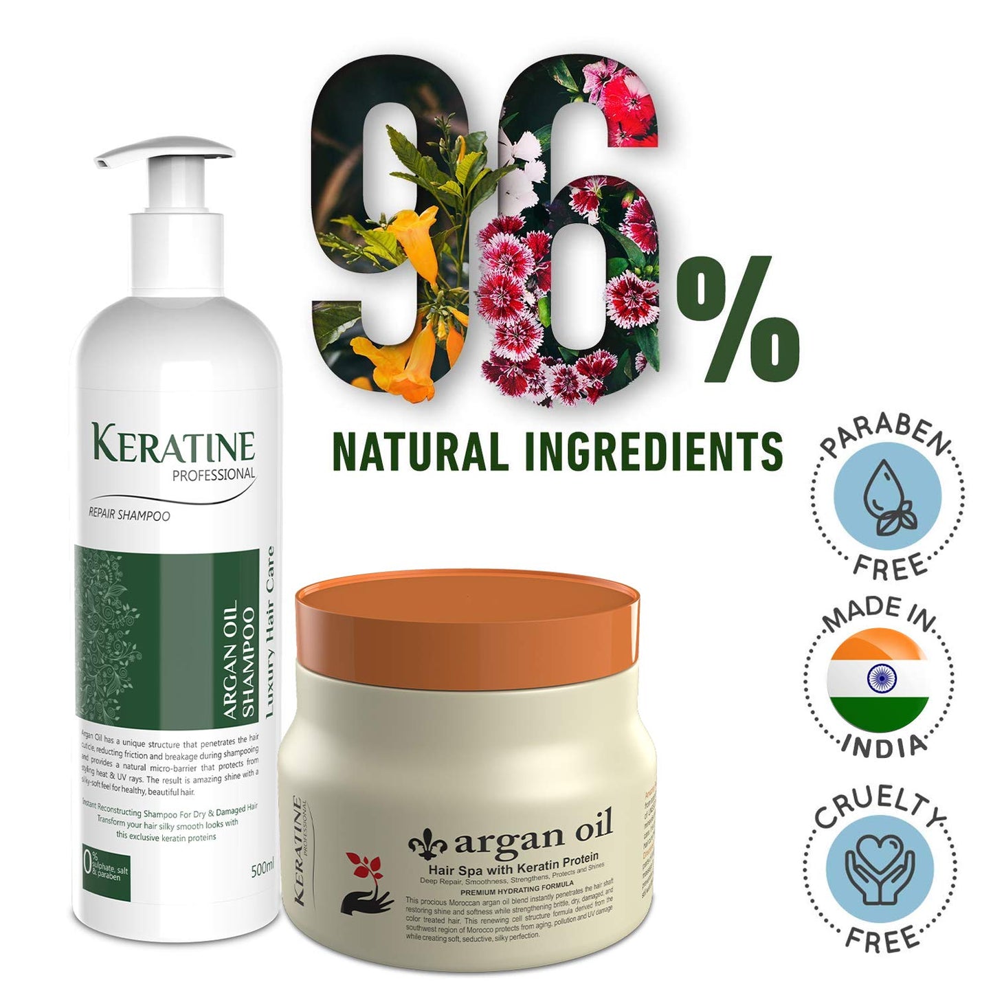 Keratine Professional Argan Oil Sulphate free Shampoo & Mask 500 ML (Combo Pack)