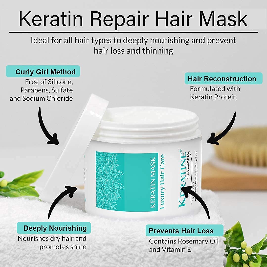 Keratine Professional Smoothing Shampoo, Hair Repair Mask & Keraglam Shine Serum (Pack of 3)