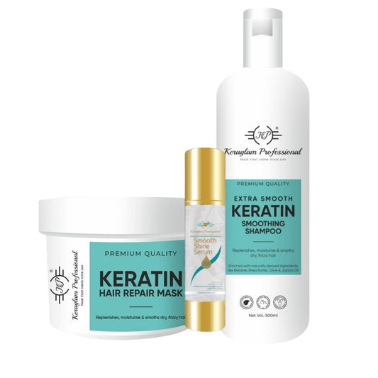 Keratin Smoothing Shampoo, Hair Mask & Hair Serum (Combo Kit) by Keraglam Professional