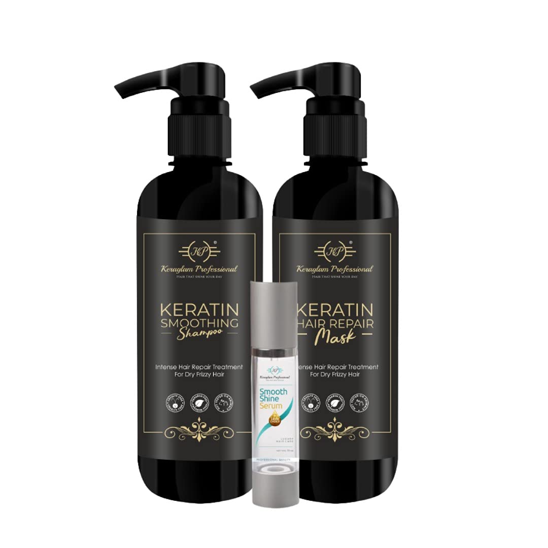 Keratin Sulphate free Smooth Shampoo, Serum & Mask (Combo Pack) by Keraglam Professional
