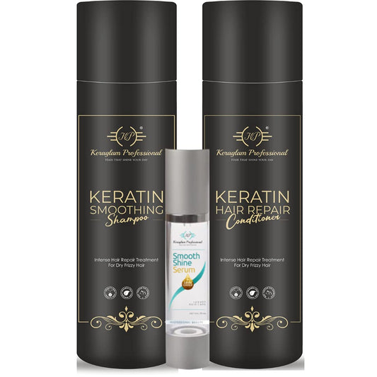 Keratin Smoothing Shampoo, Conditioner & Serum (Combo pack) by Keraglam Professional