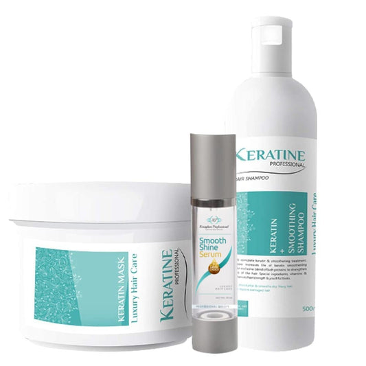 Keratine Professional Smoothing Shampoo, Hair Repair Mask & Keraglam Shine Serum (Pack of 3)